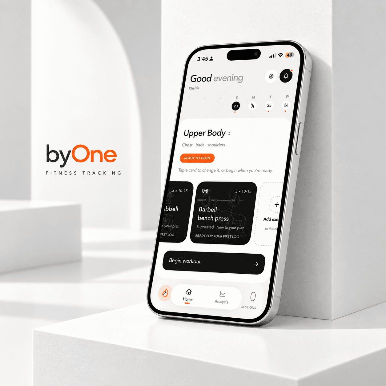 byOne fitness tracker showing its workout dashboard on an iPhone
